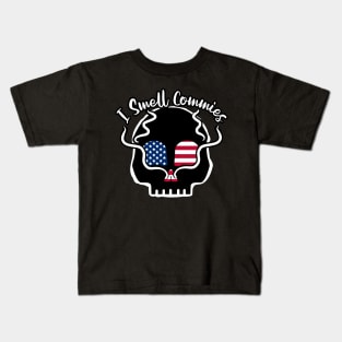 I Smell Commies, USA Flag Skull Kids T-Shirt